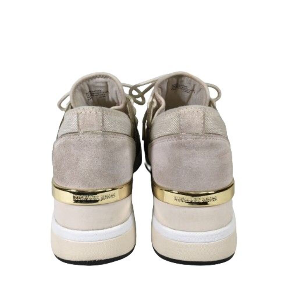 Michael Kors Liv Logo Trainer Extreme Wedge Ivory Brown Gold Womens Shoes Sz 8.5 - Picture 8 of 14